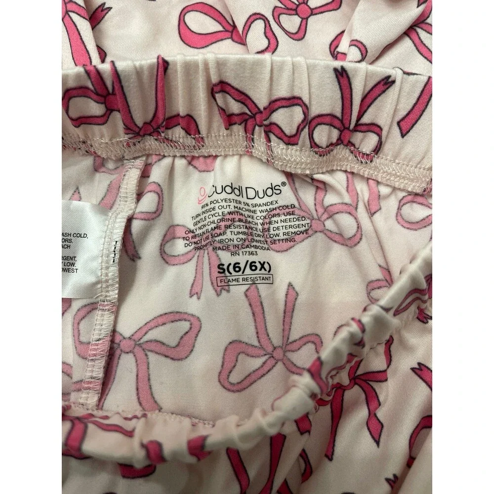 Cuddl Duds Girls Pink Bows Pajama Bottoms Size S (6/6X) New Without Tags